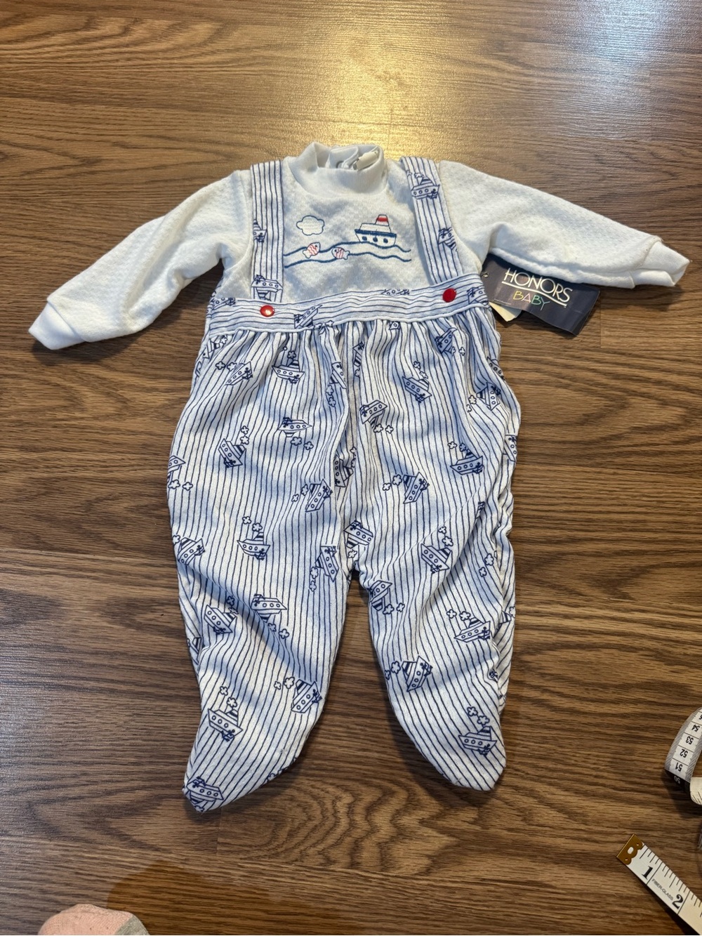 Honors Baby Navy & White Striped Sailboat One-Piece